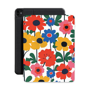 Bold Scandi Floral iPad case front cover over a black iPad