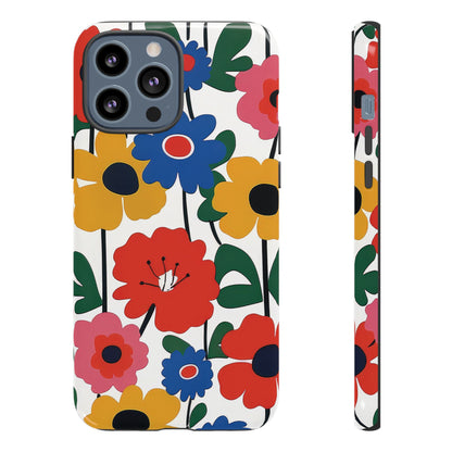 Bold Scandi Floral tough phone case, back and side view