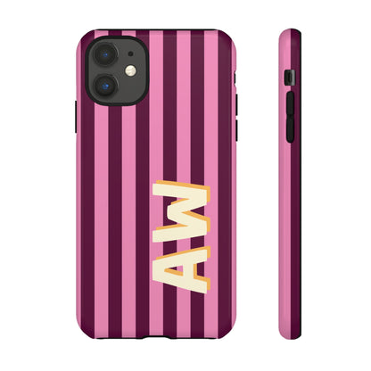 Bold Stripe dual-layer tough phone case with custom initials