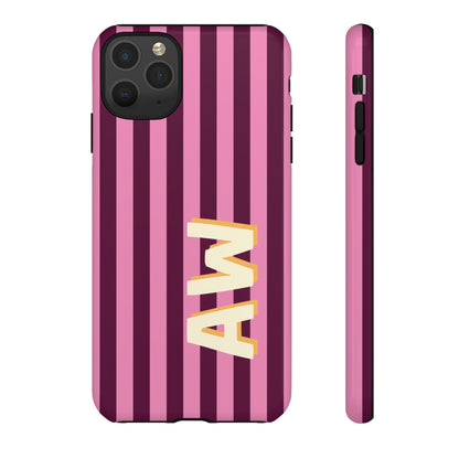 Pink stripe monogram case with warm burgundy and rose tones