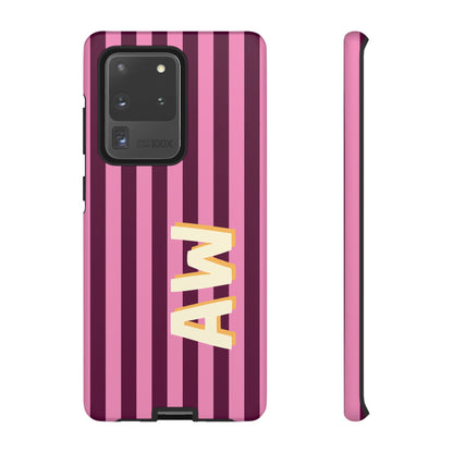Monogram stripe tough case in pink, burgundy and cream