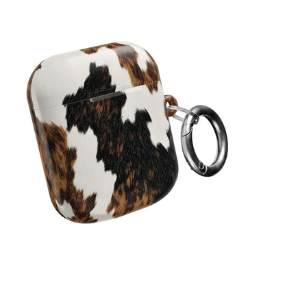 Brown Cow Print AirPods case side view with carabiner ring