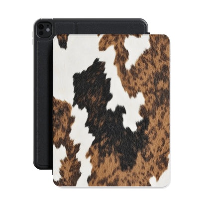 Brown Cow Print iPad case front cover over a black iPad