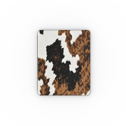 Brown Cow Print iPad case closed, front view of the cowhide print