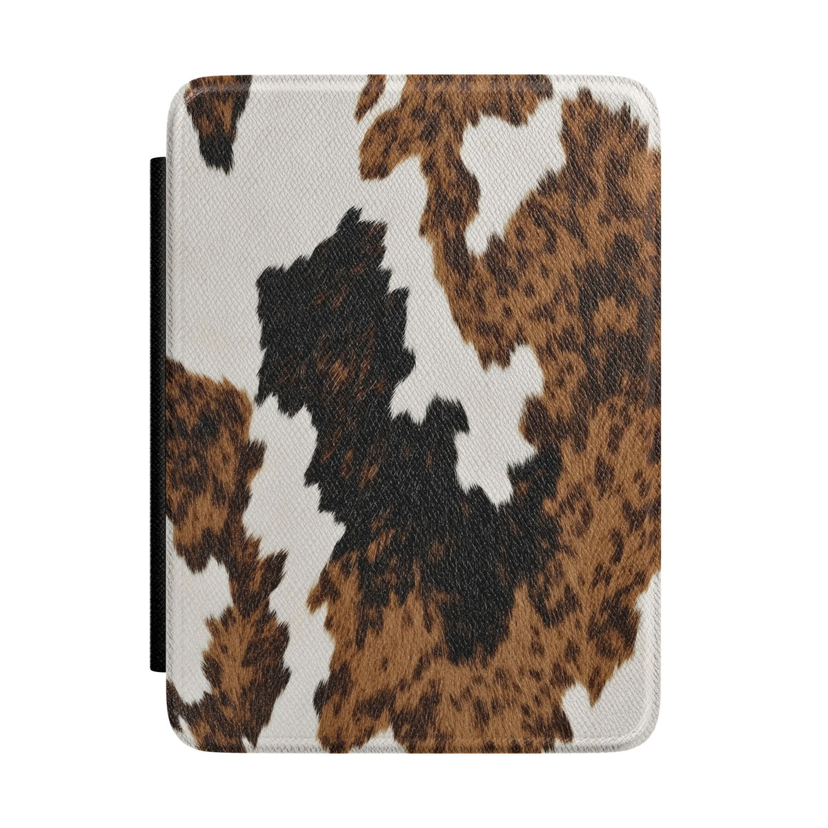 Brown Cow Print Kindle case front cover with cowhide patches