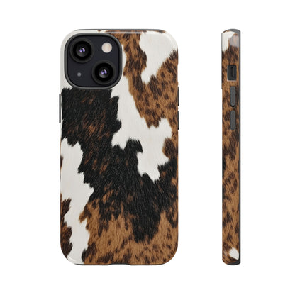 Brown Cow Print tough phone case, back and side view