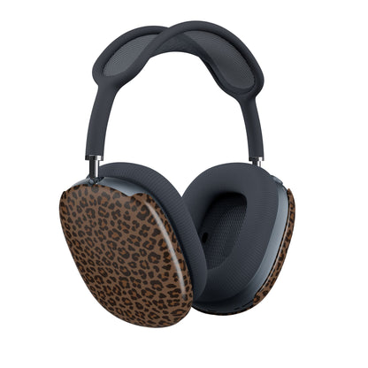 Brown leopard print AirPods Max shells seen from a second angle on the headphones