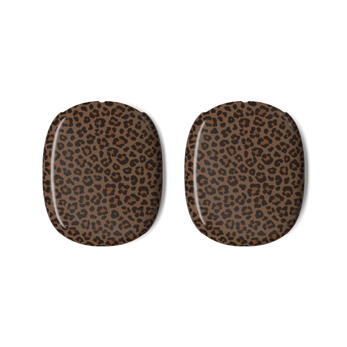 The two brown leopard print AirPods Max shells shown separately