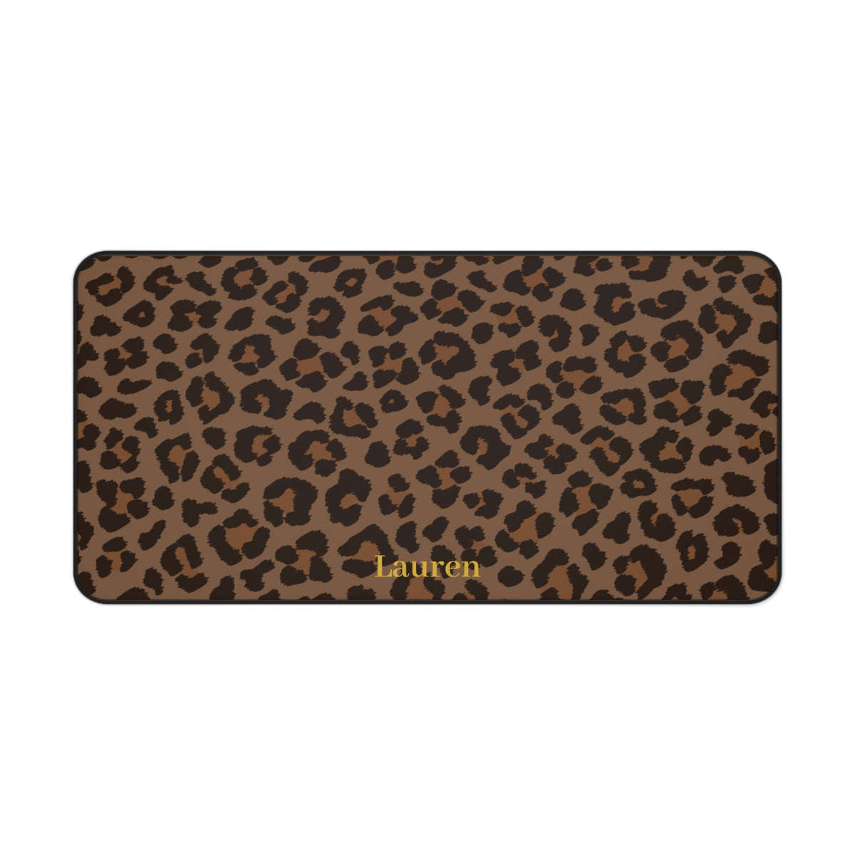 Brown leopard print desk mat laid flat in another size