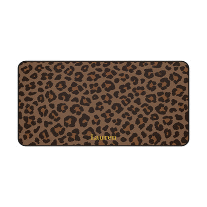 Brown leopard print desk mat laid flat in another size