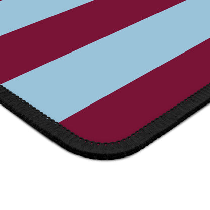 Close-up of the stitched edge of the burgundy cabana stripe mouse mat