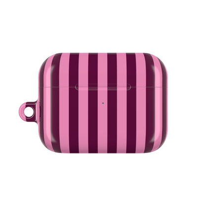 Burgundy Pink Cabana Stripe AirPods case with carabiner clip