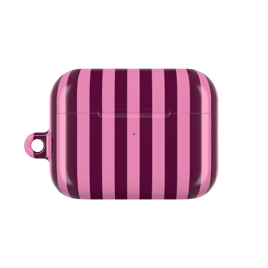 Burgundy Pink Cabana Stripe AirPods case with carabiner clip