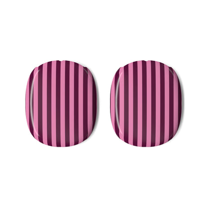 The two Burgundy Pink Cabana Stripe AirPods Max ear cup shells shown on their own