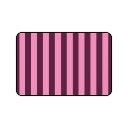 Burgundy Pink Cabana Stripe desk mat 12 x 18 inch in vertical stripes
