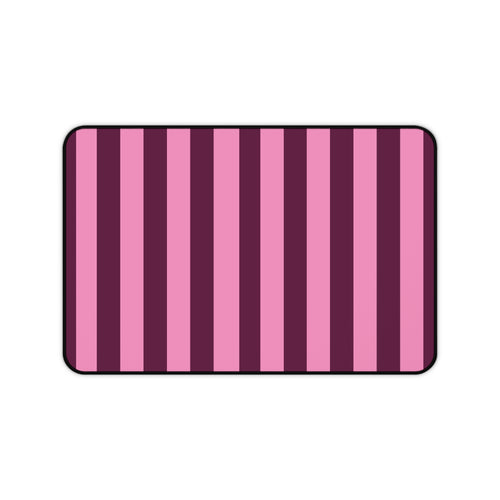 Burgundy Pink Cabana Stripe desk mat 12 x 18 inch in vertical stripes