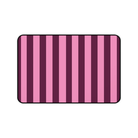 Burgundy Pink Cabana Stripe desk mat 12 x 18 inch in vertical stripes