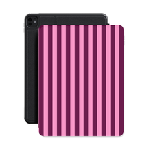Burgundy Pink Cabana Stripe iPad Case | Striped Cover with Pencil Holder