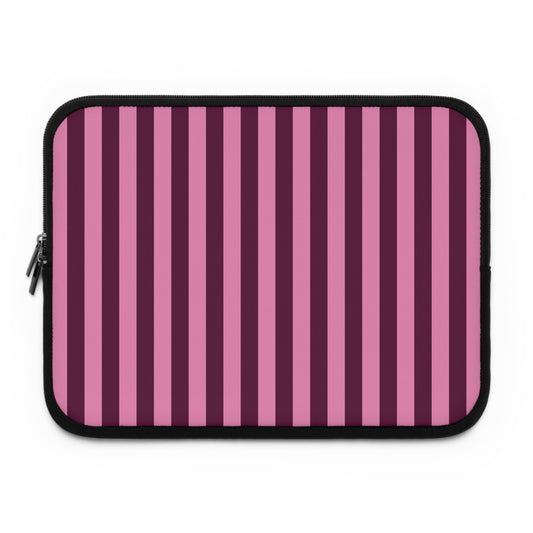 Burgundy Pink Cabana Stripe laptop sleeve printed front