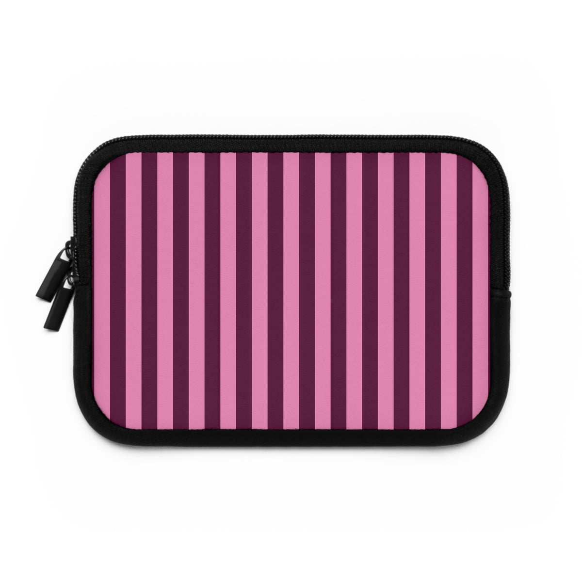 Burgundy Pink Cabana Stripe laptop sleeve, front view of another size