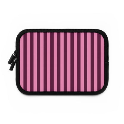 Burgundy Pink Cabana Stripe laptop sleeve, front view of another size