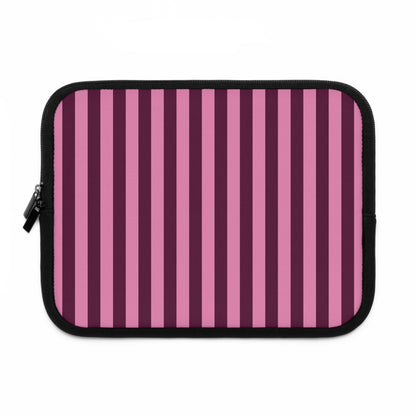 Burgundy Pink Cabana Stripe laptop sleeve, front view of a wider size