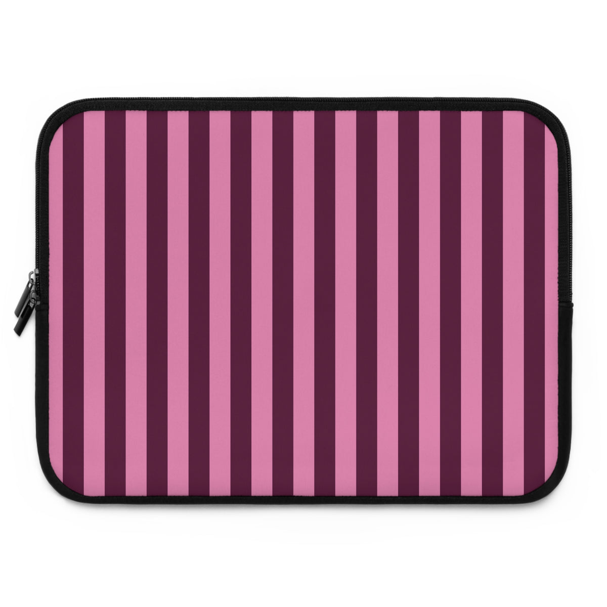 Burgundy Pink Cabana Stripe laptop sleeve, front view of a larger size