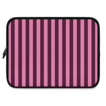 Burgundy Pink Cabana Stripe laptop sleeve, front view of a larger size