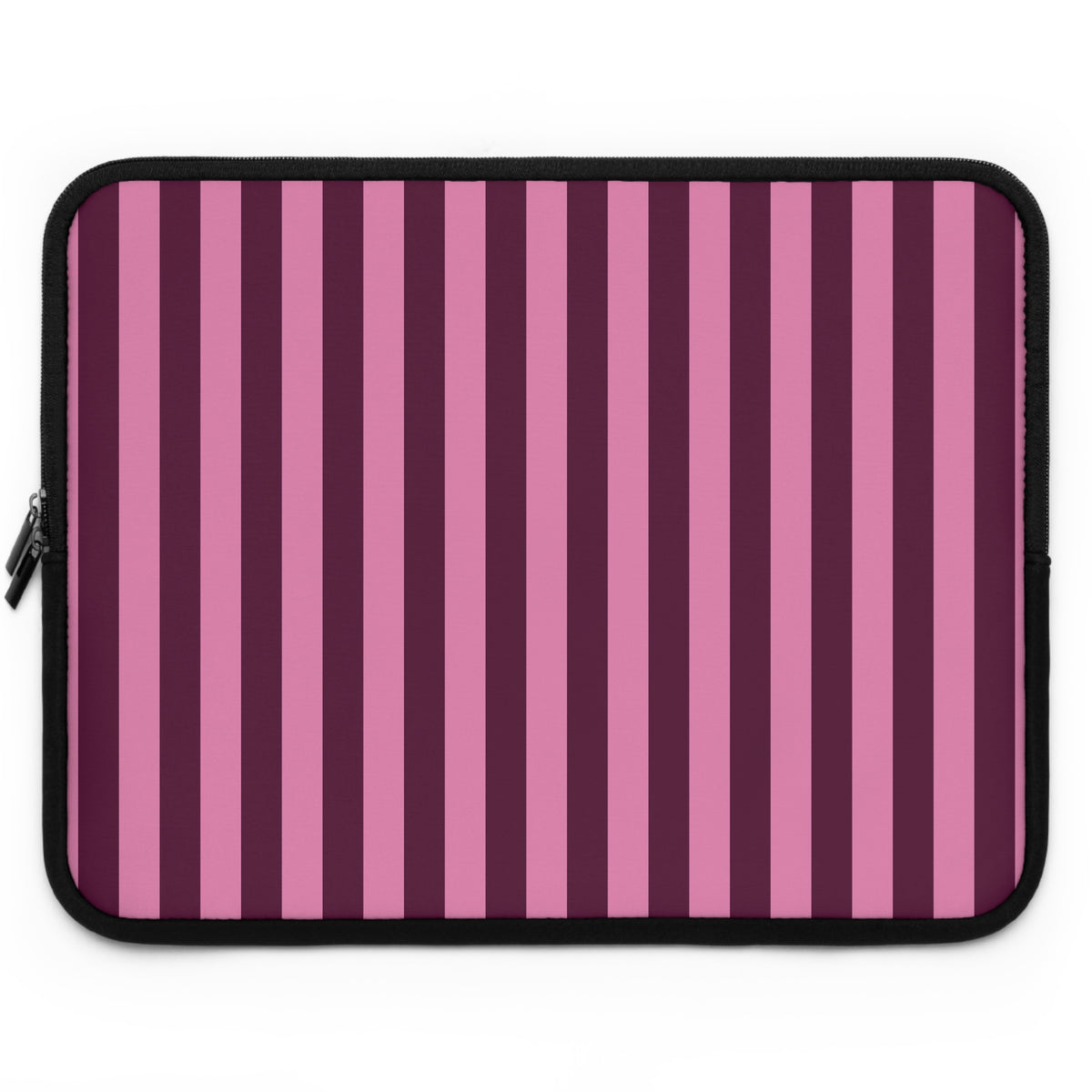 Burgundy Pink Cabana Stripe laptop sleeve, front view of the largest size