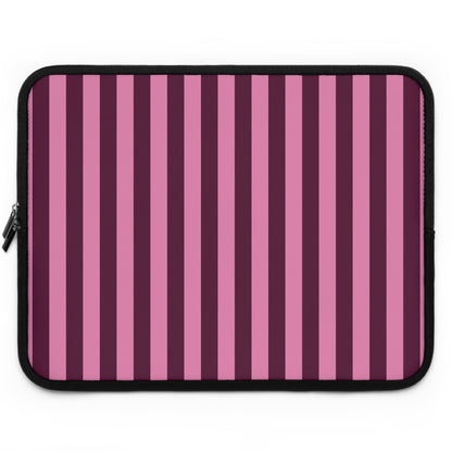 Burgundy Pink Cabana Stripe laptop sleeve, front view of the largest size