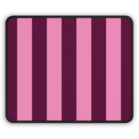 Burgundy Pink Cabana Stripe mouse mat in vertical stripes