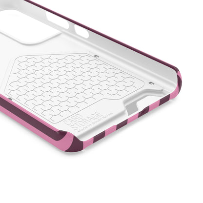 Inside of the Burgundy Pink Cabana Stripe phone case with card holder