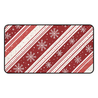 Candy Cane Snowflake desk mat with red and cream stripes and snowflakes