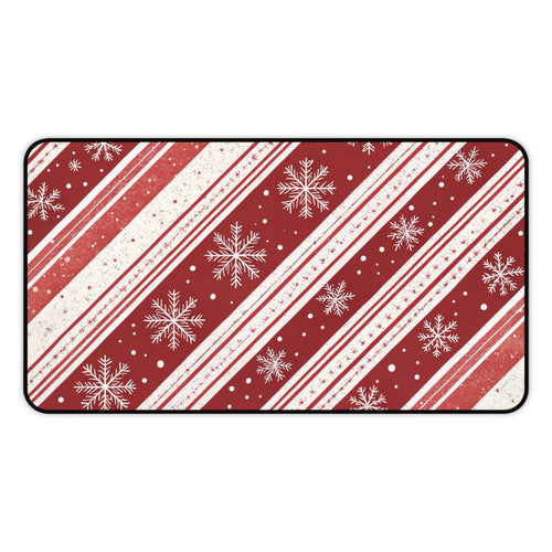 Candy Cane Snowflake desk mat with red and cream stripes and snowflakes