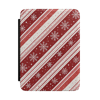 Candy Cane Snowflake Kindle case with red and cream stripes and snowflakes