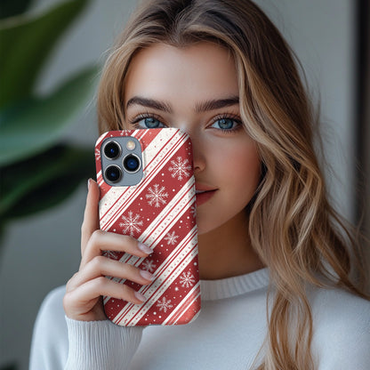 Candy Cane Snowflake tough phone case held up for a selfie