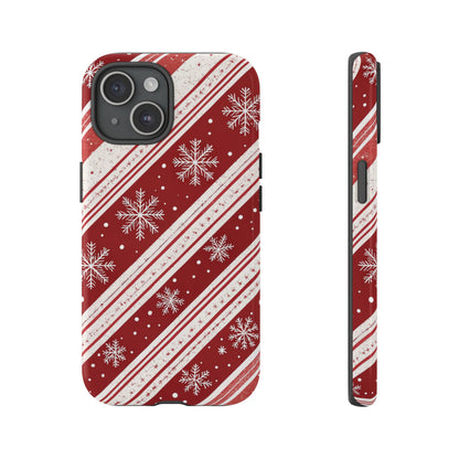 Candy Cane Snowflake tough phone case shown from the back and side