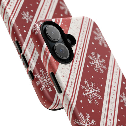 Close-up of the Candy Cane Snowflake print with white snowflakes