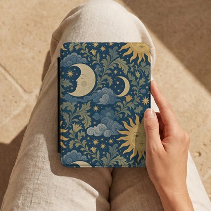 Hand holding a Celestial Garden Kindle case