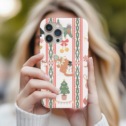 Christmas Cat tough phone case held up for a selfie