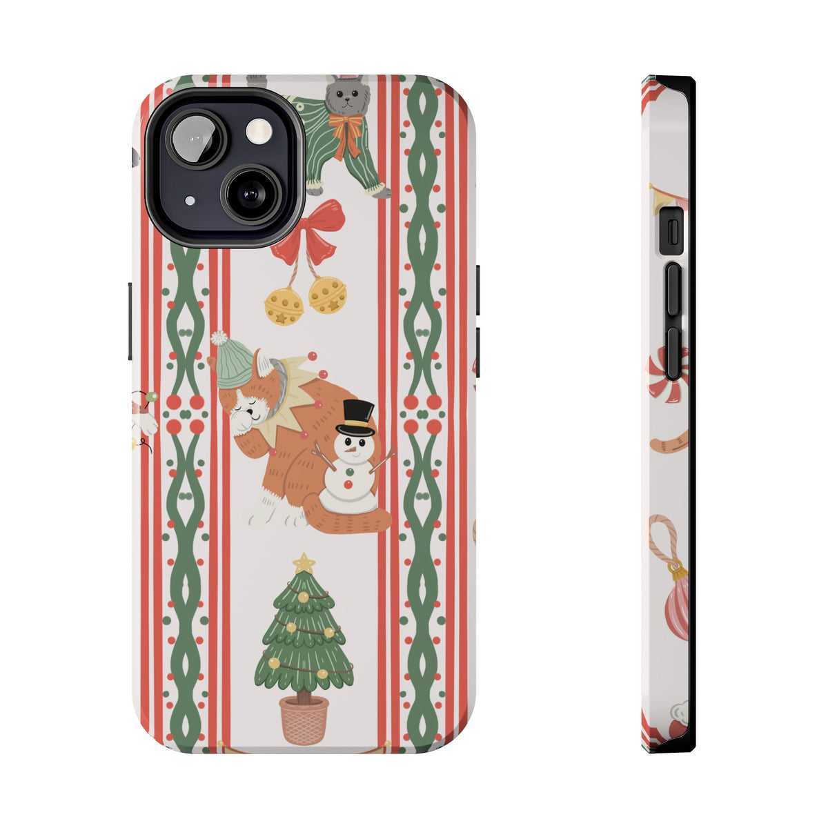 Christmas Cat tough phone case shown from the back and side