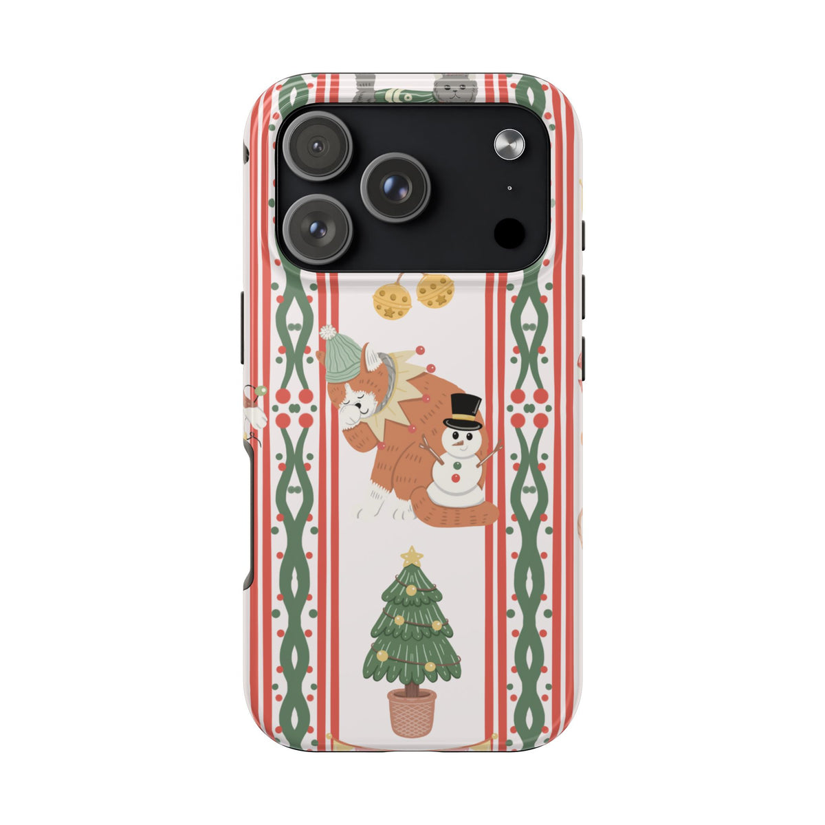 Christmas Cat tough phone case, back view on another iPhone model