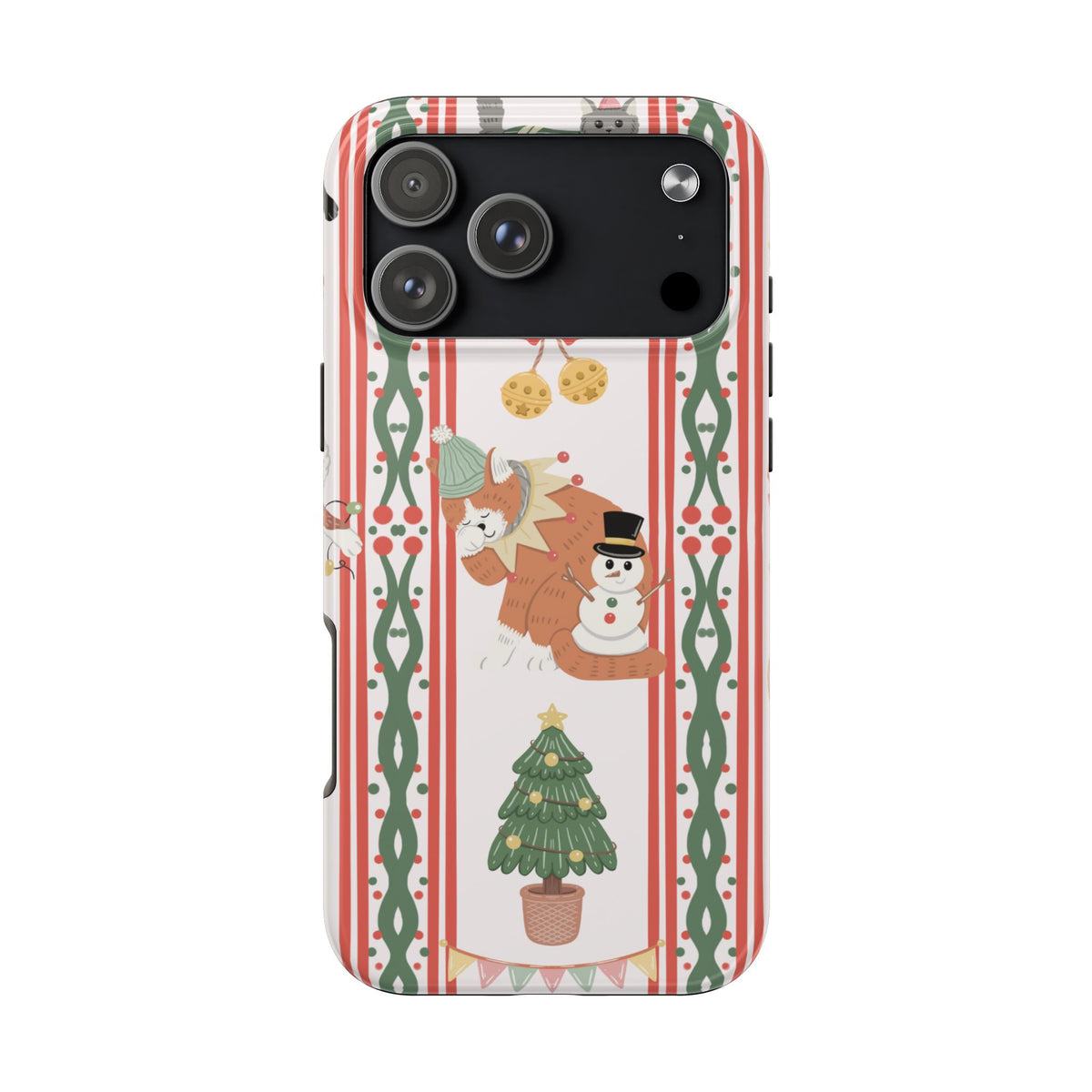 Christmas Cat tough phone case, back view on a different phone model