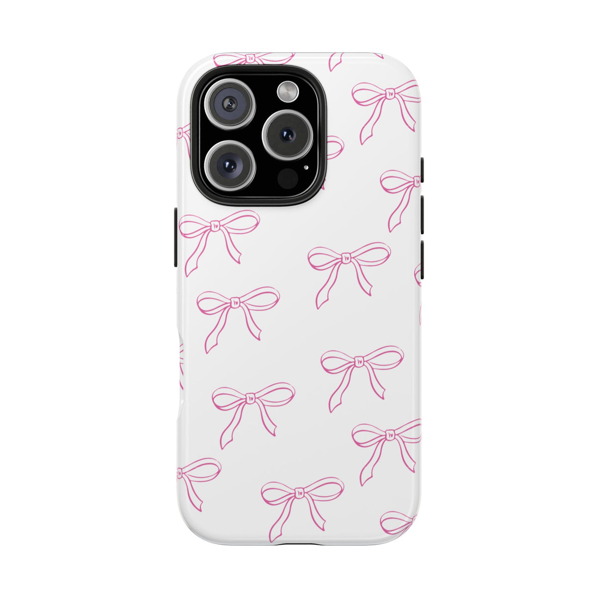 Coquette Bows tough phone case with a line drawn pink bow print on white