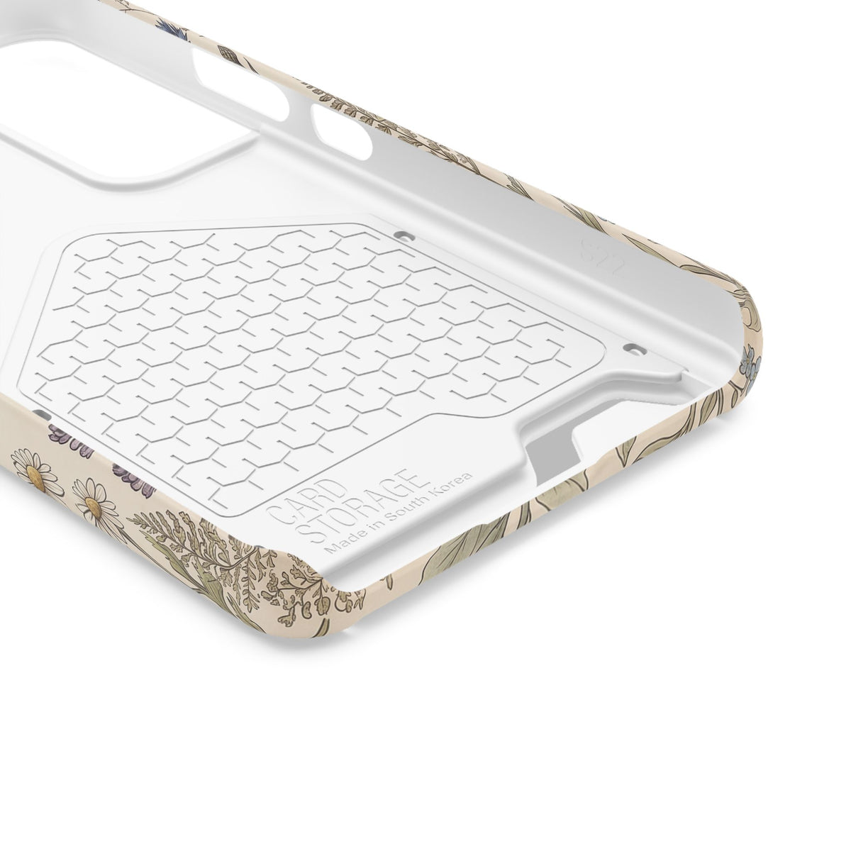 Inside of the Cottage Meadow phone case with card holder