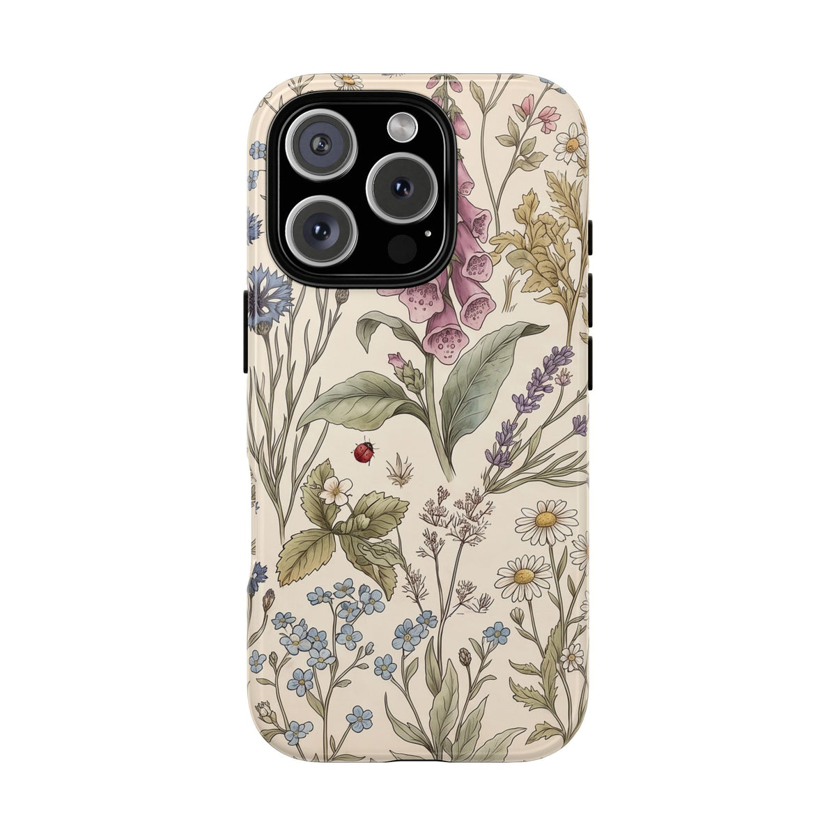 Cottage Meadow tough phone case back view with vintage wildflowers