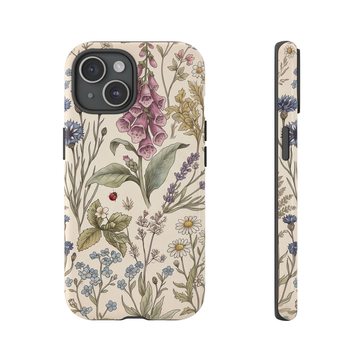 Cottage Meadow tough phone case back and side view