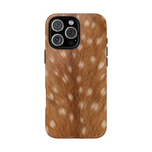 Fawn Print tough phone case back, caramel deer fur with cream spots