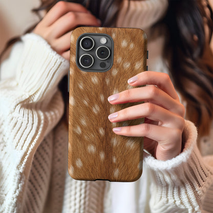 Fawn Print phone case with a cream knit sweater
