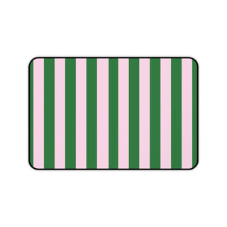 Green cabana stripe desk mat laid flat